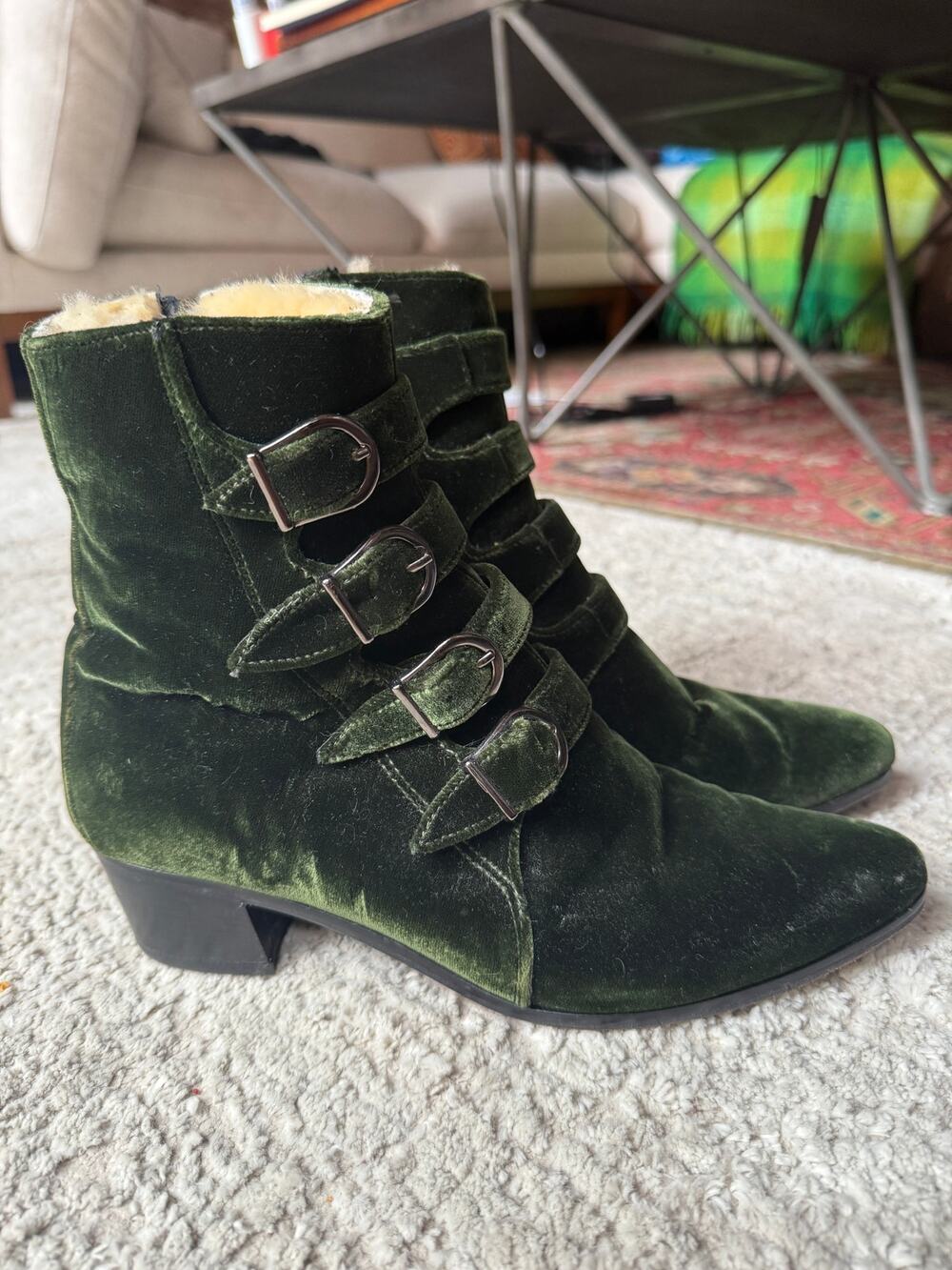 Modern Vice Velvet Fur-lined Ankle Boots with Buckles